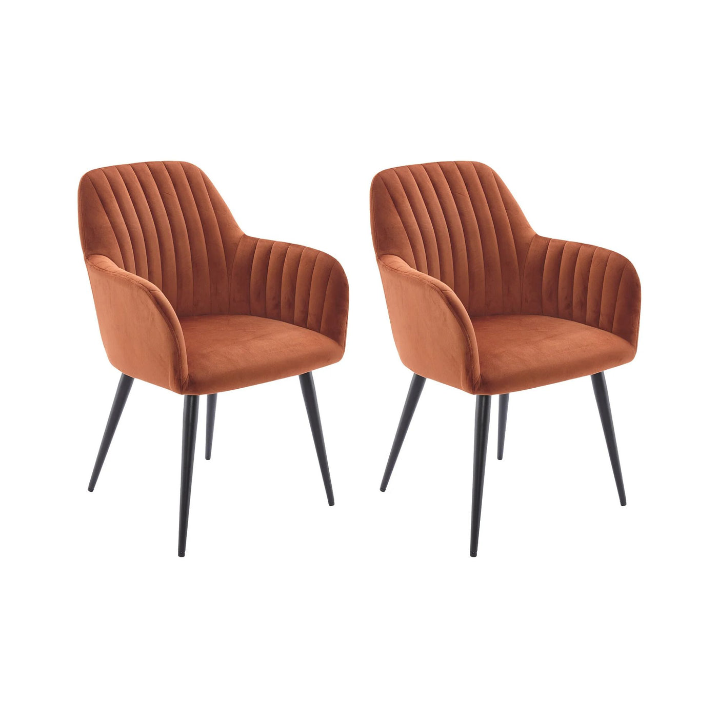 Lot de 2 Chaises Eleana avec accoudoirs en velours Terracotta et métal noir