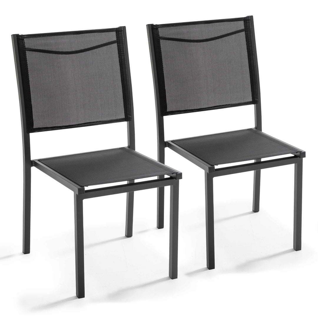 Lot de 4 chaises de jardin en aluminium et textilène-modele AJACCIO Noir