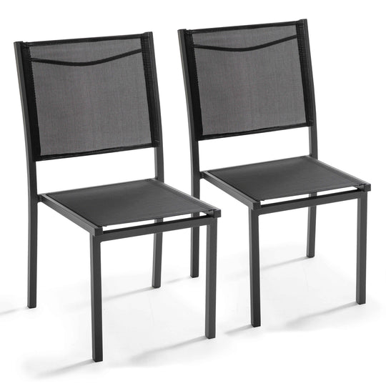 Lot de 4 chaises de jardin en aluminium et textilène-modele AJACCIO Noir