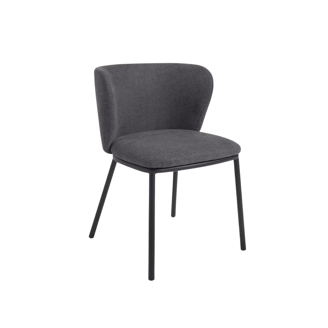 Lot de 2 chaises KAVE Home Ciselia en tissu chenille Gris foncé et pieds acier