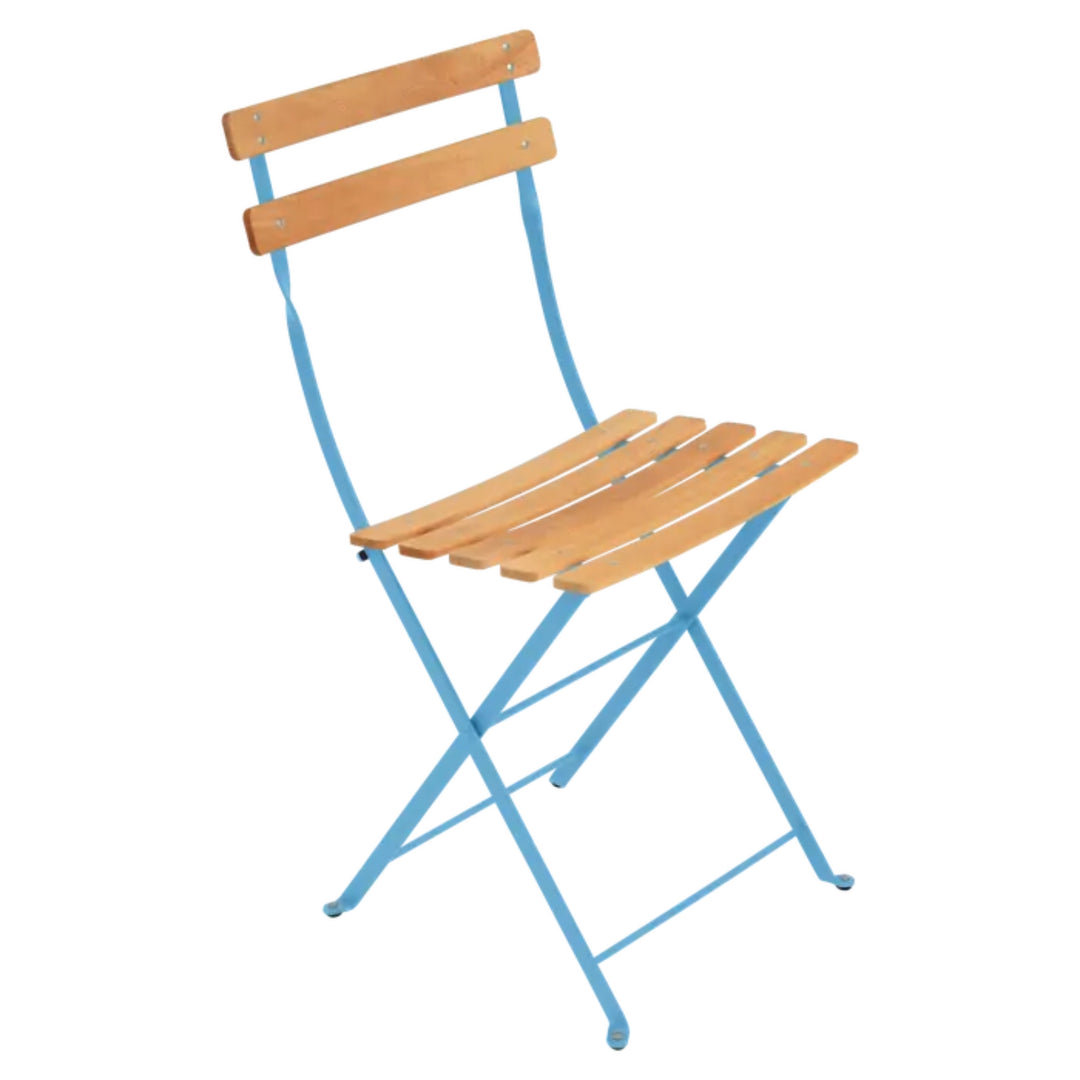 Lot de 2 chaises pliantes FERMOB Bistro en bois naturel et acier bleu maya