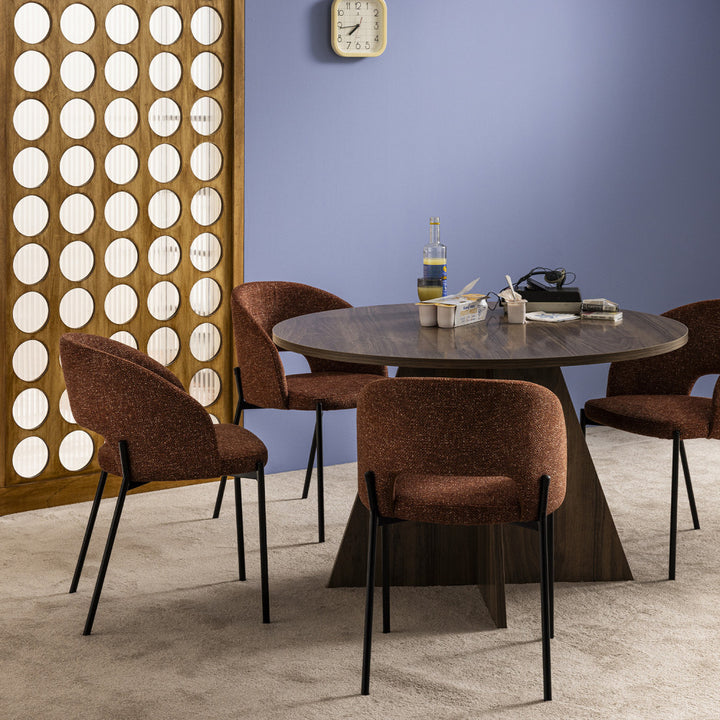 Lot de 4 chaises DRAWER Soren en tissu rouille chiné et métal