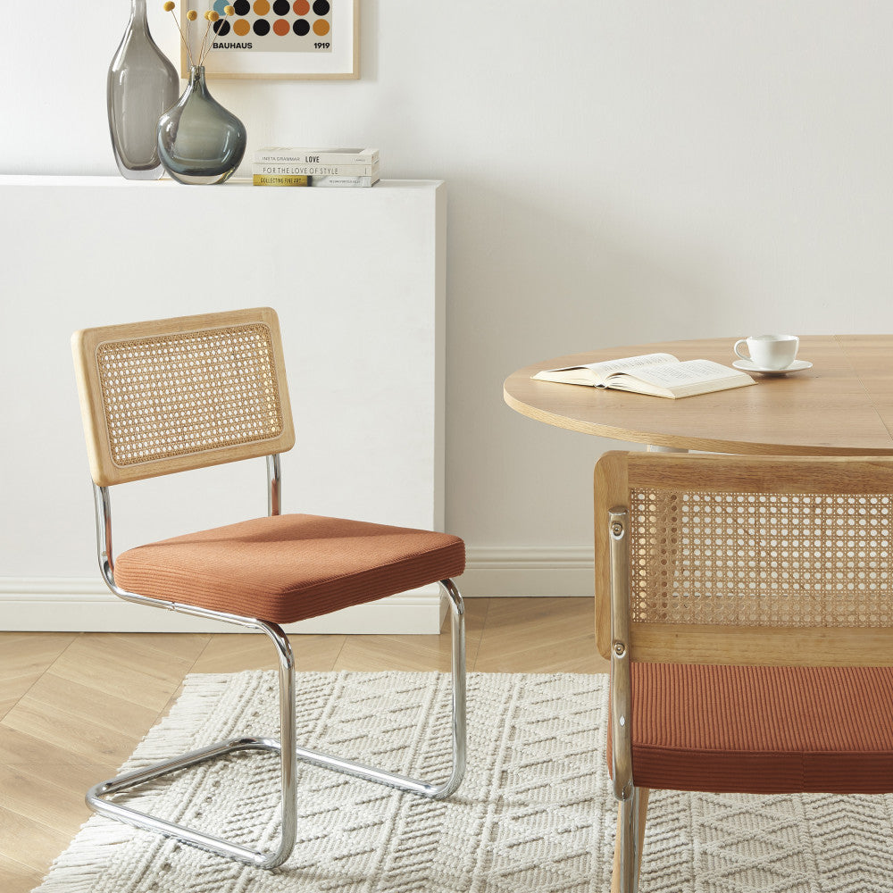Lot de 4 chaises DRAWER Skana en velours côtelé et pieds chrome Terracotta