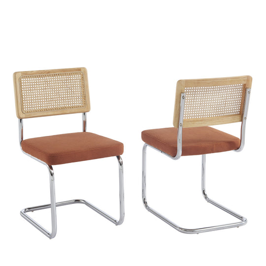 Lot de 4 chaises DRAWER Skana en velours côtelé et pieds chrome Terracotta