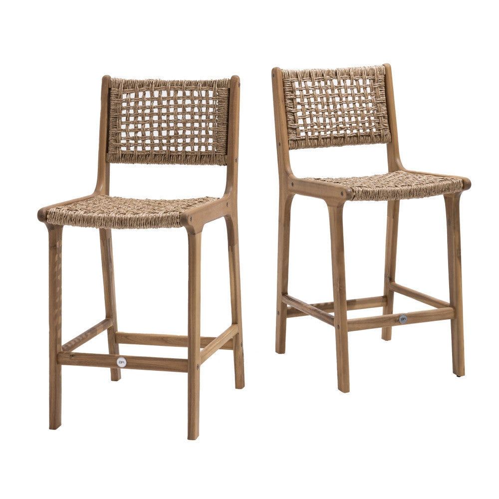 Lot de 2 tabourets de bar DRAWER Lexia intérieur/extérieur en bois d'acacia et résine tressée H76cm