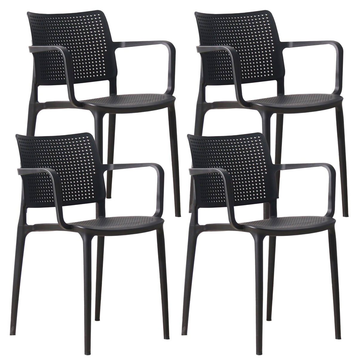 Lot de 4 chaises de jardin avec accoudoirs en plastique ajourée Oviala RIGA Noire