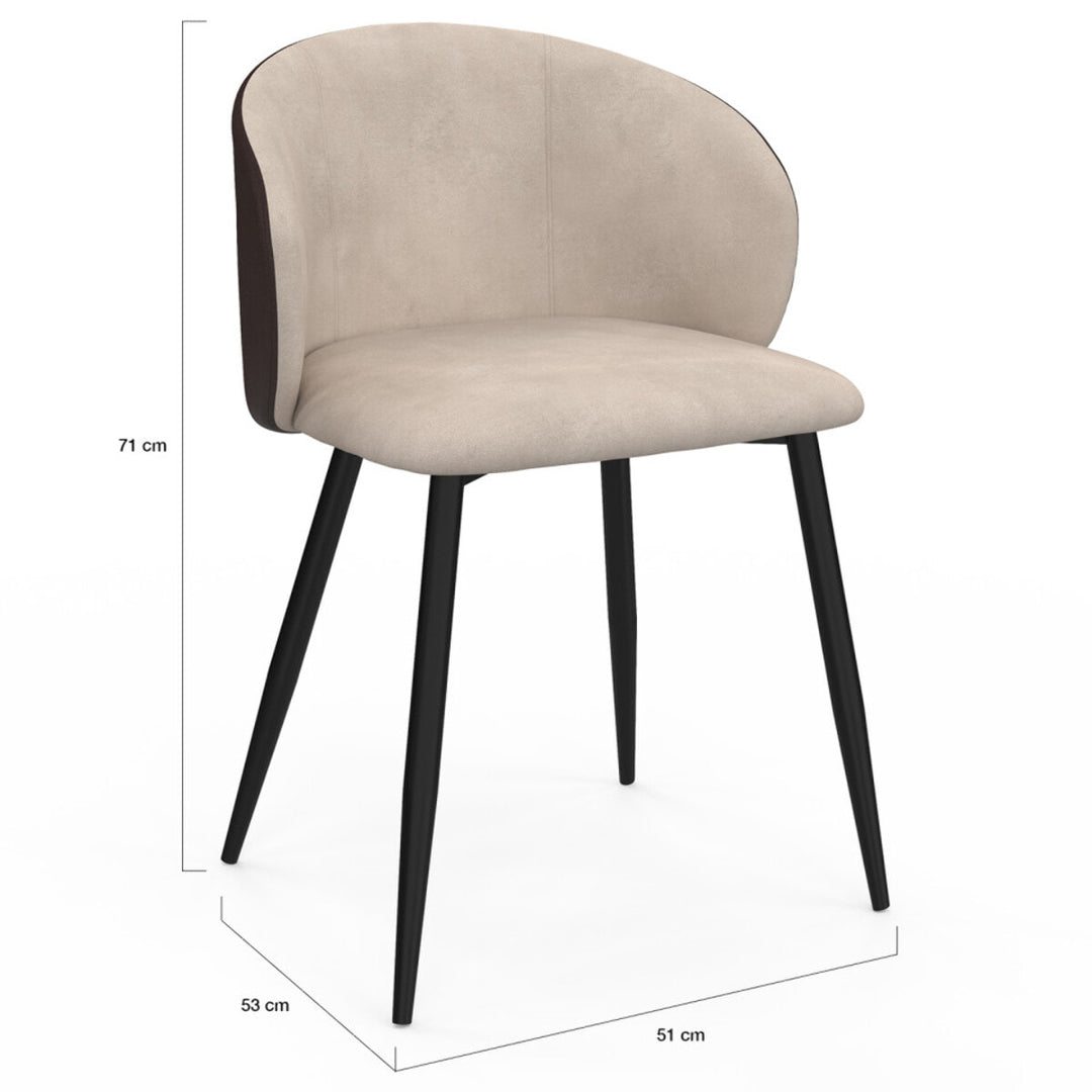 Lot de 4 chaises Idomya Léona  bi-matière taupe et marron pieds métal noirs