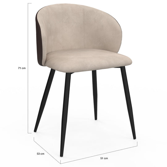Lot de 4 chaises Idomya Léona  bi-matière taupe et marron pieds métal noirs