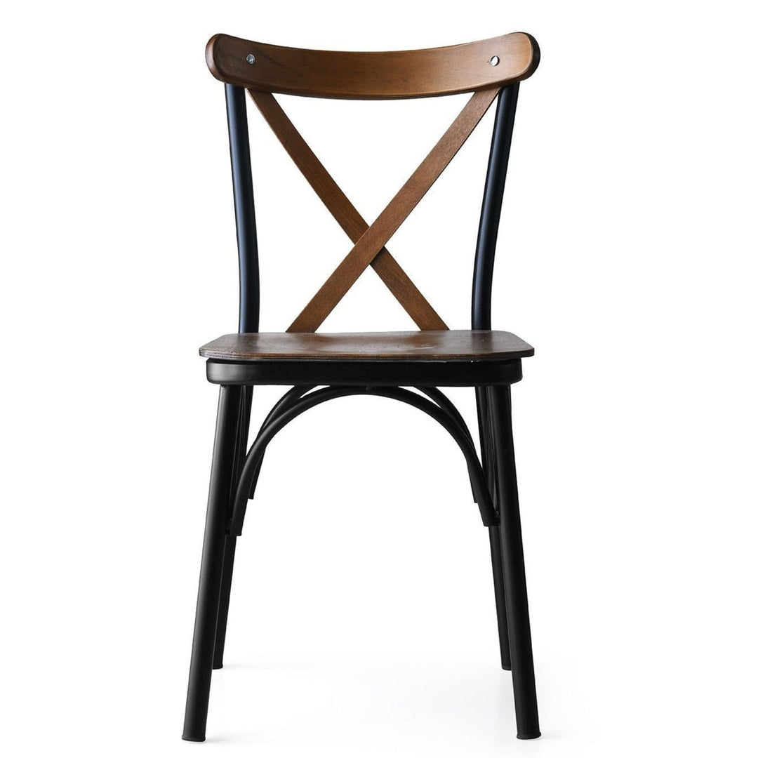Lot de 4 Chaises LES TENDANCES Loryne en métal noir et bois massif foncé