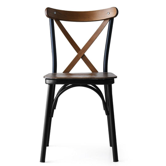 Lot de 4 Chaises LES TENDANCES Loryne en métal noir et bois massif foncé