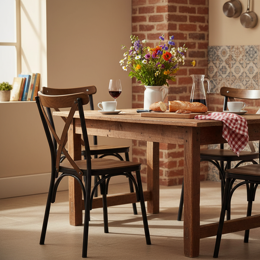 Lot de 4 Chaises LES TENDANCES Loryne en métal noir et bois massif foncé