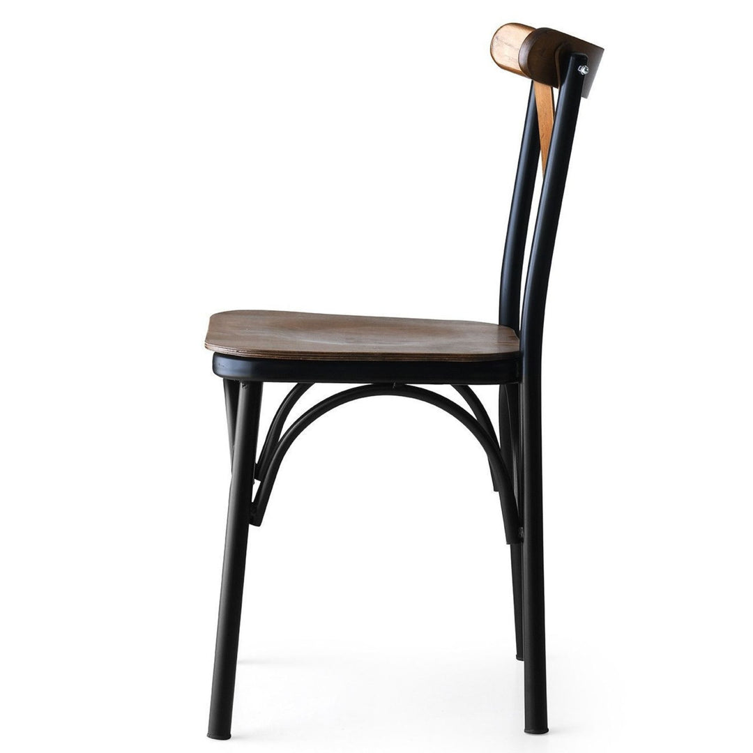 Lot de 4 Chaises LES TENDANCES Loryne en métal noir et bois massif foncé