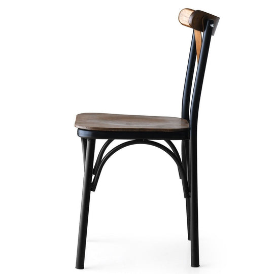 Lot de 4 Chaises LES TENDANCES Loryne en métal noir et bois massif foncé