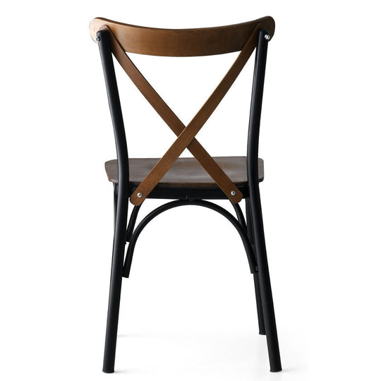 Lot de 4 Chaises LES TENDANCES Loryne en métal noir et bois massif foncé