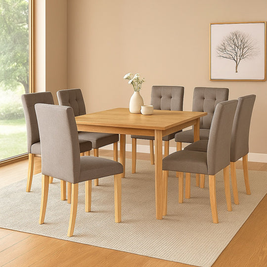 Lot de 6 chaises Polly en tissu Gris et pieds bois