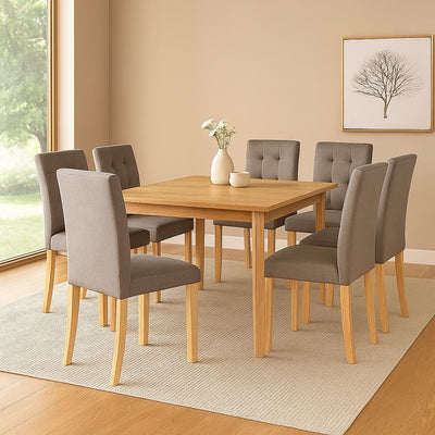 Lot de 6 chaises Polly en tissu gris et pieds bois