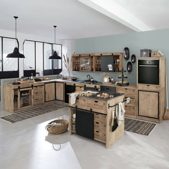 Lot 2 meubles hauts LOBERON Oakland en bois brute et métal noir — photo produit