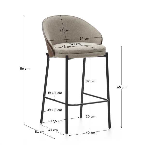 Lot de 2 tabourets KAVE HOME Eamy chenille marron clair 65cm — photo produit