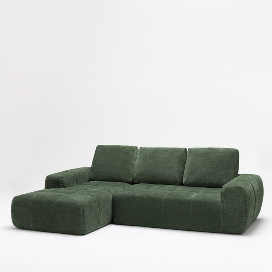 Canapé d'angle gauche Drawer LOUIS 3,5 places en tissu vert — photo produit