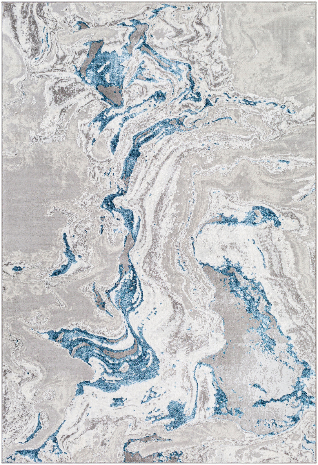 Tapis SURYA Arras moderne, motif abstrait effet marbre gris et ivoire veiné de bleu, vue 2