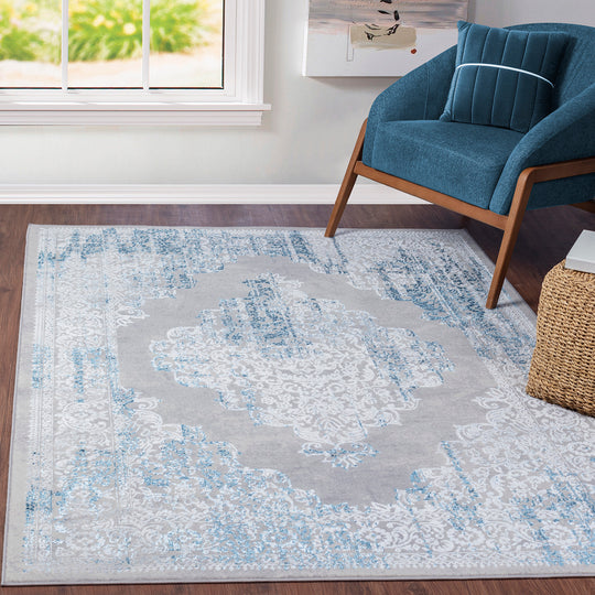 Tapis Vintage Oriental Gris/Bleu Kokomo
