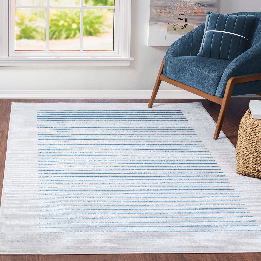 Tapis Scandinave Rayé Gris/Bleu Skokie