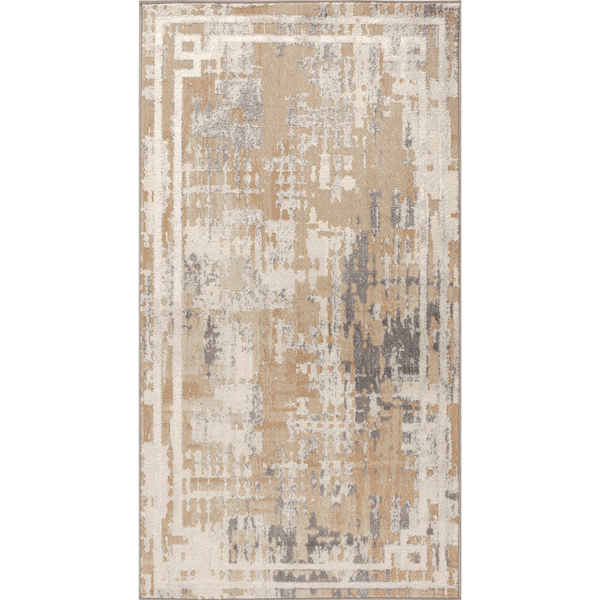 Tapis SURYA Goshen moderne, motif abstrait beige et camel avec bordure géométrique ivoire, vue 2