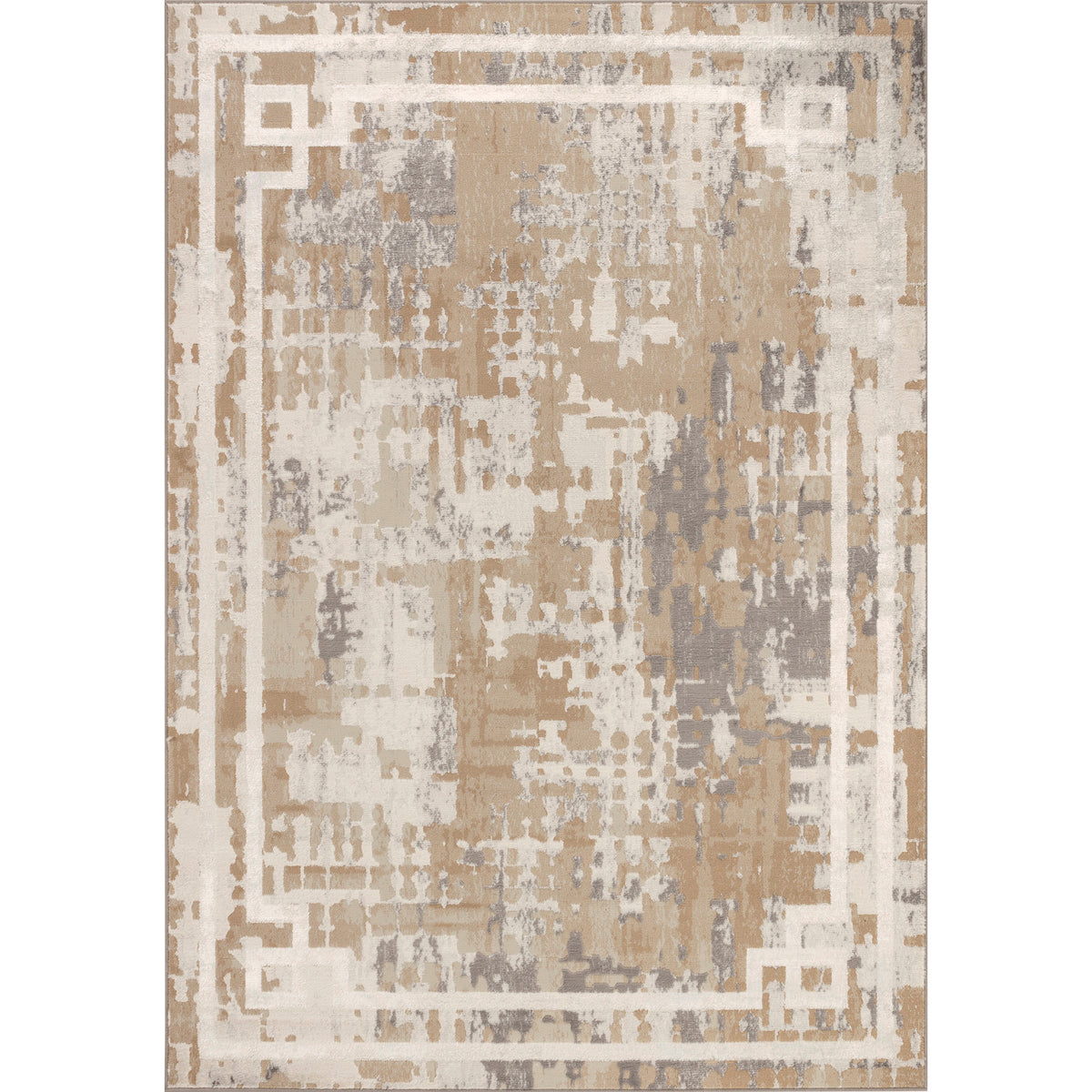 Tapis SURYA Goshen moderne, motif abstrait beige et camel avec bordure géométrique ivoire, vue 15