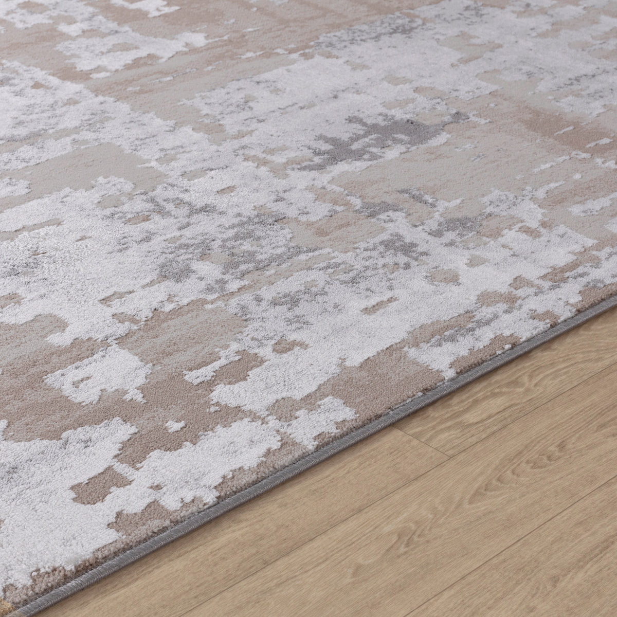 Tapis SURYA Noida moderne, motif abstrait effet usé beige, taupe et gris, vue 3