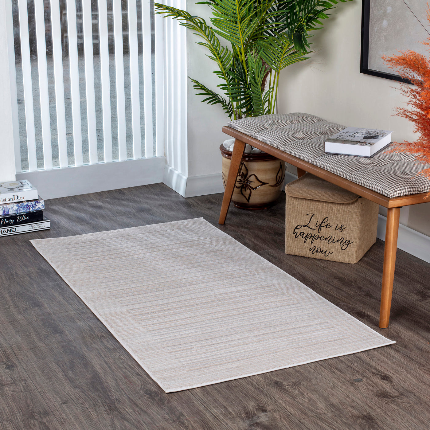 Tapis Scandinave Rayé Gris/Blanc Skokie