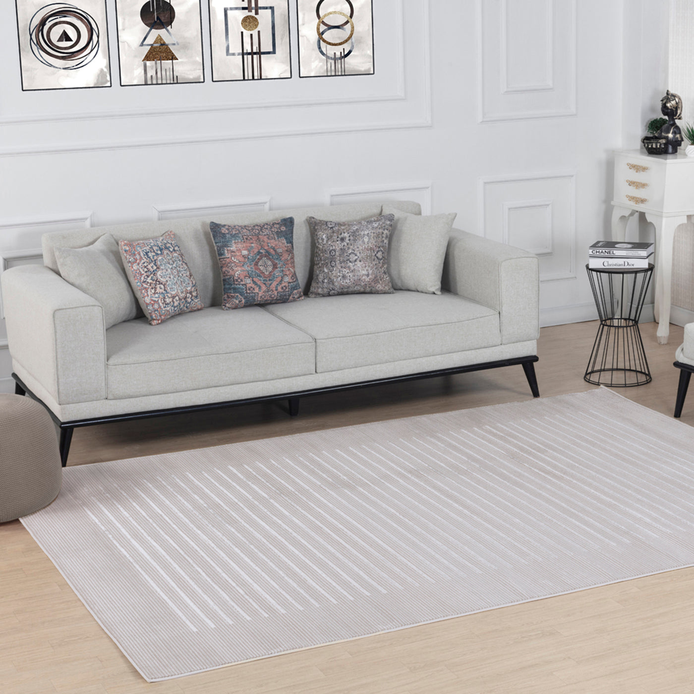 Tapis Scandinave Rayé Gris/Blanc Skokie