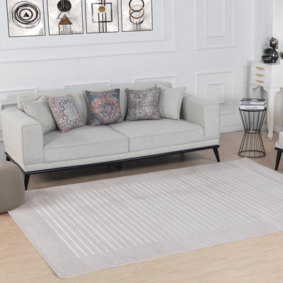 Tapis Scandinave Rayé Gris/Blanc Skokie