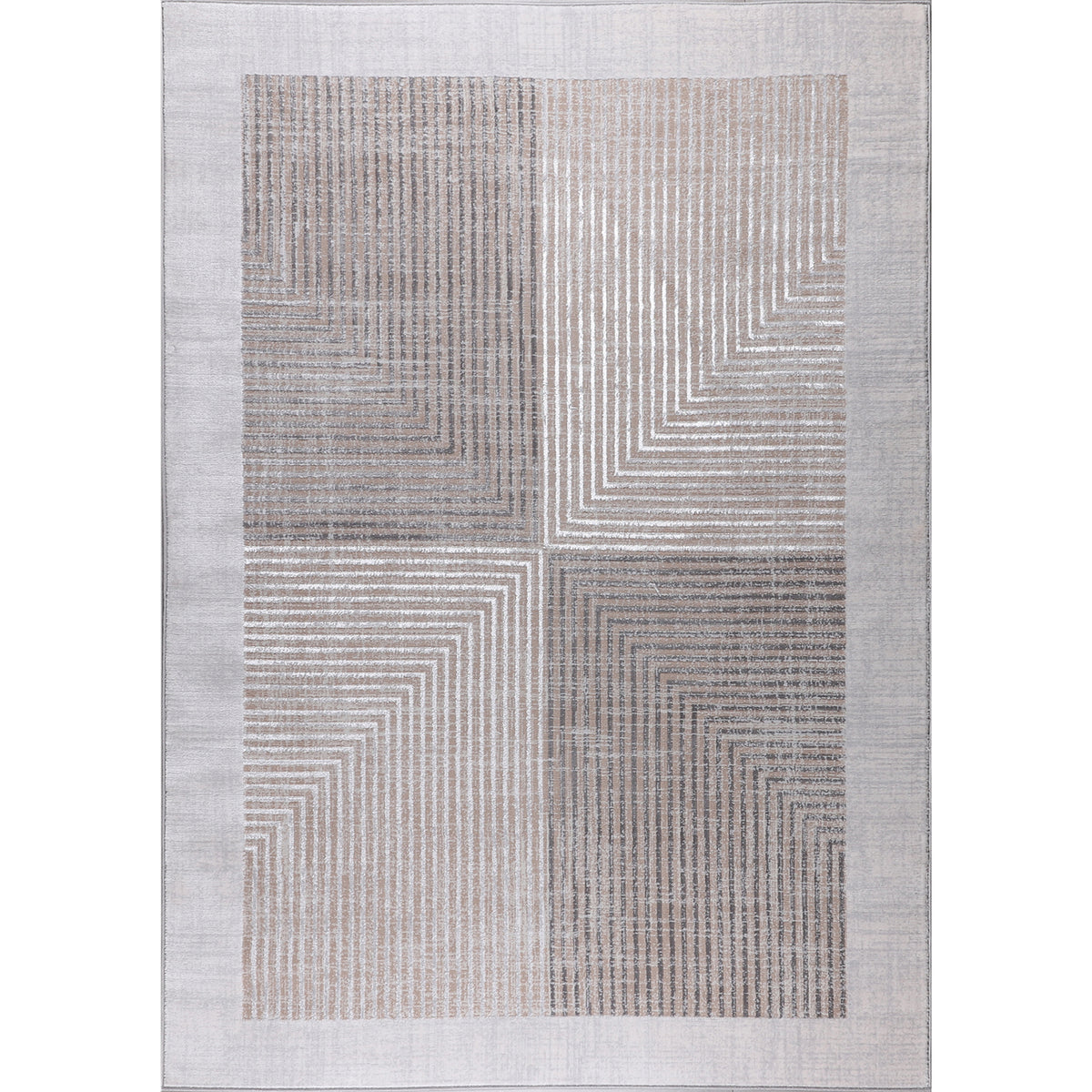 Tapis SURYA Charlestown moderne, blocs géométriques gris et beige à fines lignes, bordure claire, vue 13