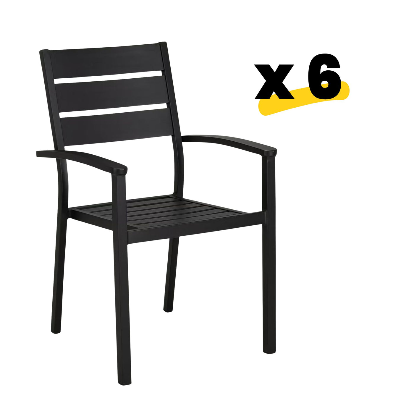 Lot de 6 chaises de jardin ALINEA Maria empilables avec accoudoirs en aluminium noires
