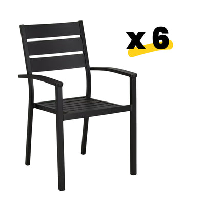 Lot de 6 chaises de jardin ALINEA Maria empilables avec accoudoirs en aluminium noires