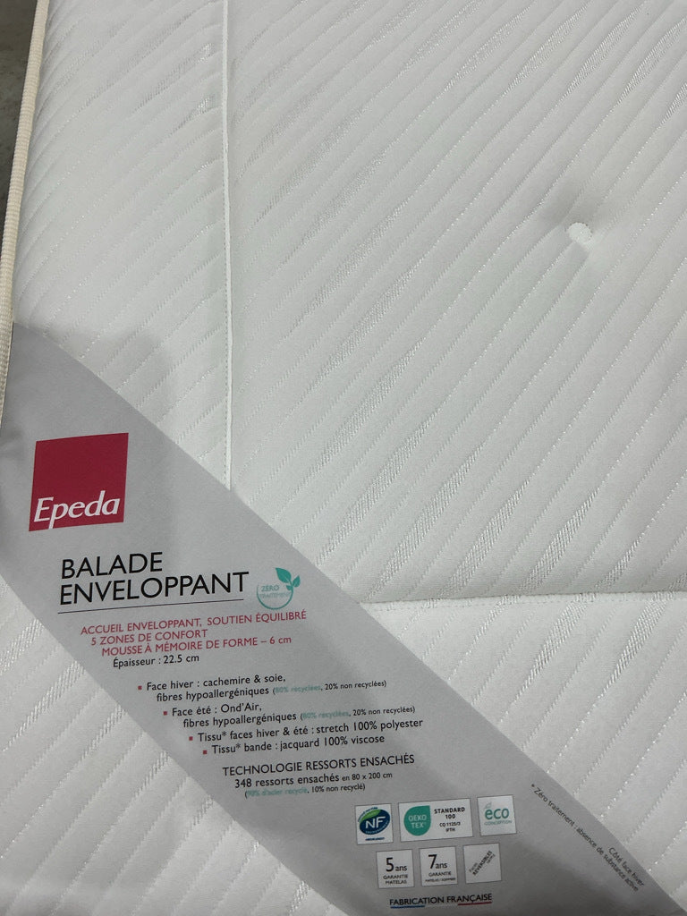 Matelas EPEDA ressorts ensachés, soutien équilibré, accueil enveloppant, 80x200cm
