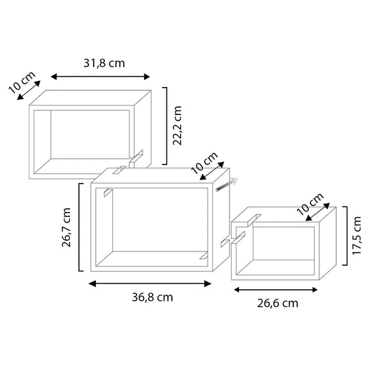 Set de 3 étagères murales carré en bois