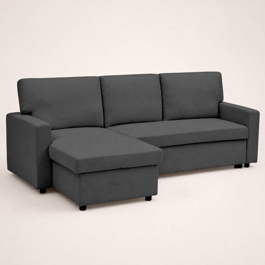 Canapé d’angle réversible 4 places convertible avec coffre MEIYA Best Mobilier – Gris foncé — photo produit