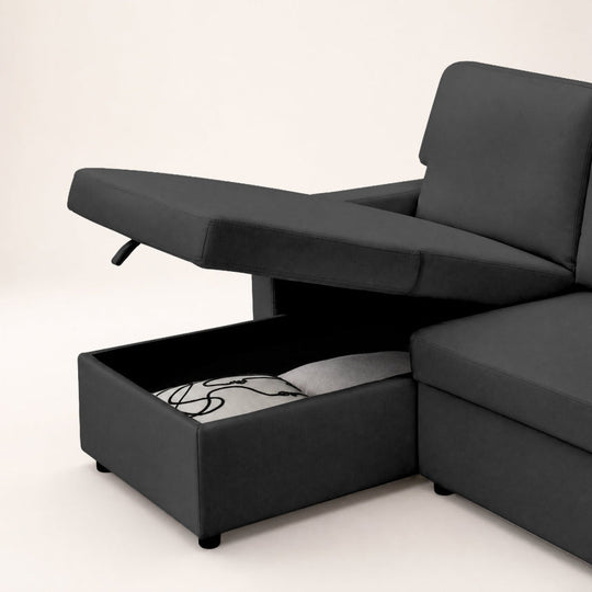 Canapé d’angle réversible 4 places convertible avec coffre MEIYA Best Mobilier – Gris foncé — photo produit