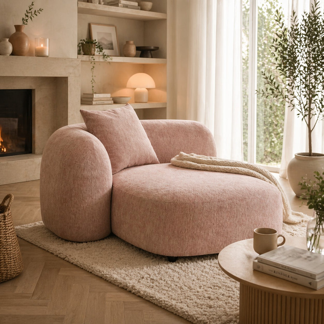 Méridienne d'angle gauche SKLUM Coco en tissu chenille épais Rose Quartz