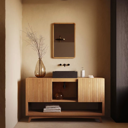 Meuble de salle de bain KAVE HOME Kuveni en bois de teck finition naturelle 140 x 50 cm