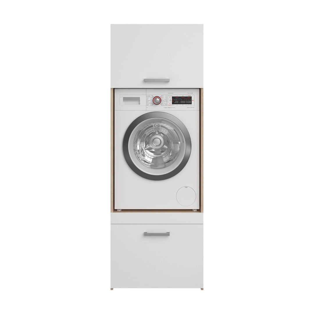 Meuble pour machine à laver VENTE UNIQUE Erkano avec 1 tablette, 1 tiroir et 1 placard Naturel clair et blanc