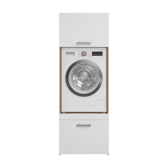Meuble pour machine à laver VENTE UNIQUE Erkano avec 1 tablette, 1 tiroir et 1 placard Naturel clair et blanc