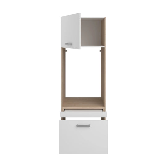 Meuble pour machine à laver VENTE UNIQUE Erkano avec 1 tablette, 1 tiroir et 1 placard Naturel clair et blanc