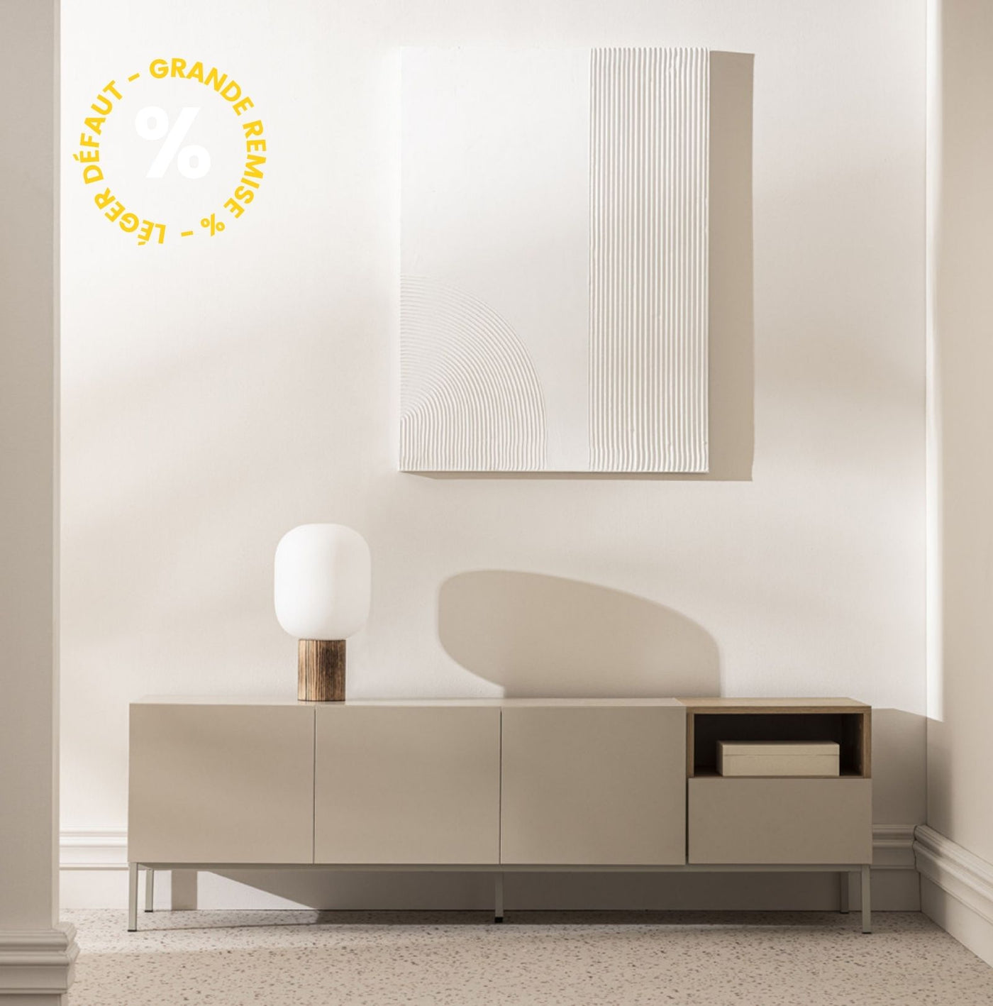 Meuble TV DRAWER Quenor 3 portes 1 tiroir en bois et métal L180cm