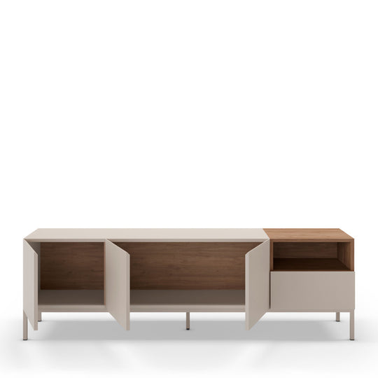 Meuble TV DRAWER Quenor 3 portes 1 tiroir en bois et métal L180cm