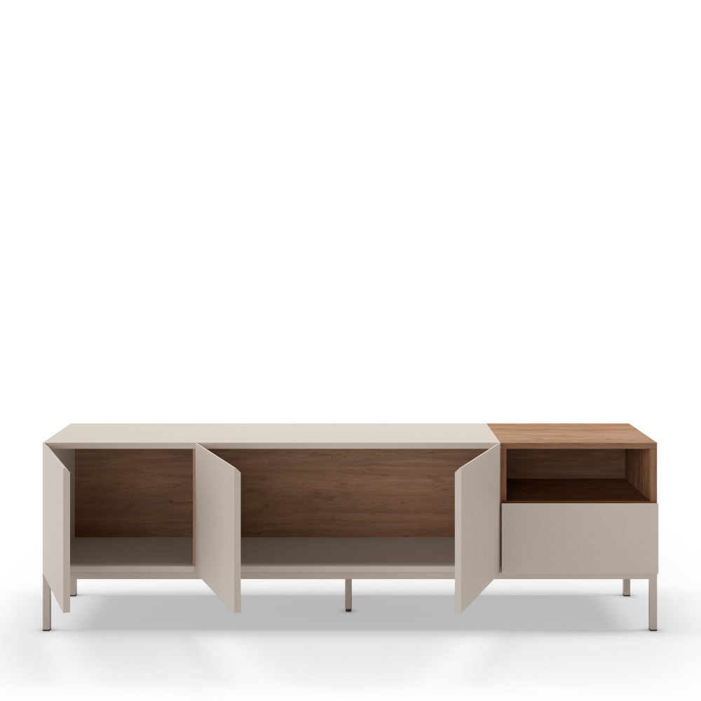 Meuble TV DRAWER Quenor 3 portes 1 tiroir en bois et métal L180cm