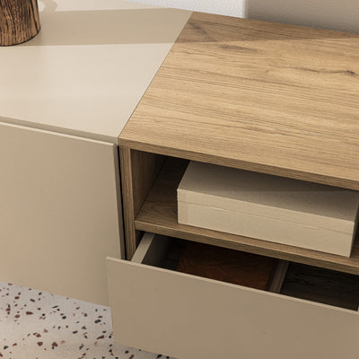 Meuble TV DRAWER Quenor 3 portes 1 tiroir en bois et métal L180cm