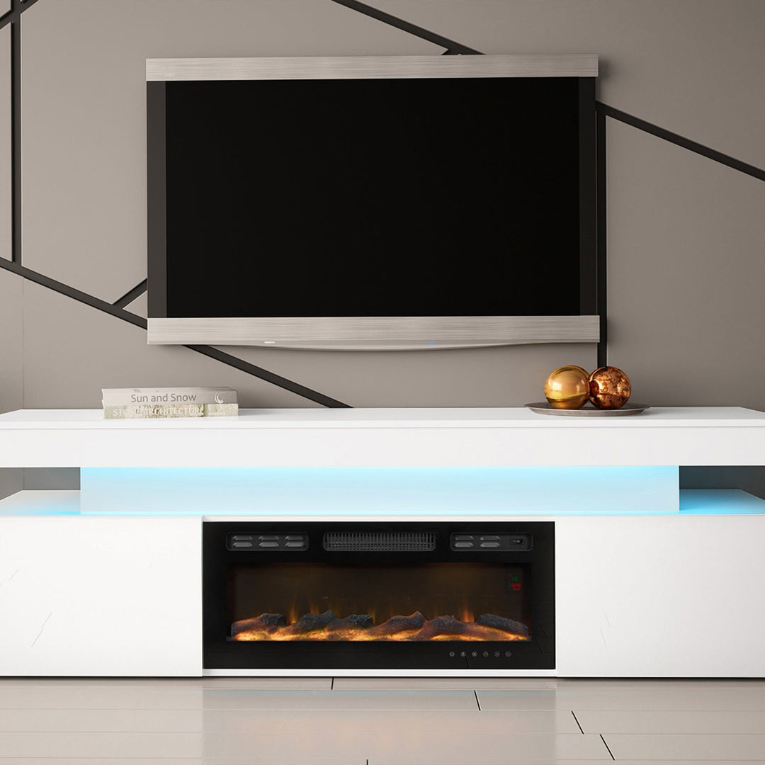 Meuble TV MOBILIER 1 Monfero 104 (Blanc + Blanc brillant)