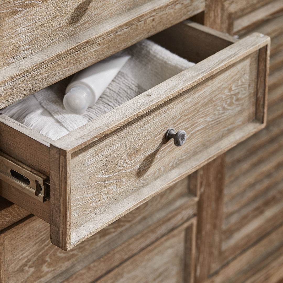Meuble double vasque LOBERON Malmaison en chêne revalorisé et pierre naturelle — photo produit
